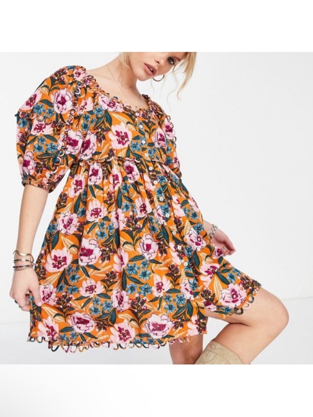 Topshop Orange Floral mini dress